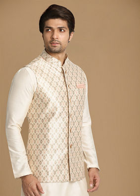 Ivory Festive Kurta Jacket With Printed Motifs image number 0